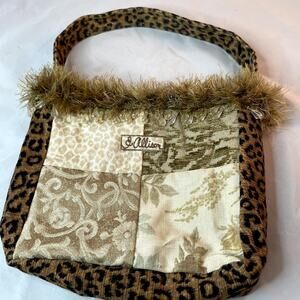 Allison  embroidered on leopard print purse. 10x8x3